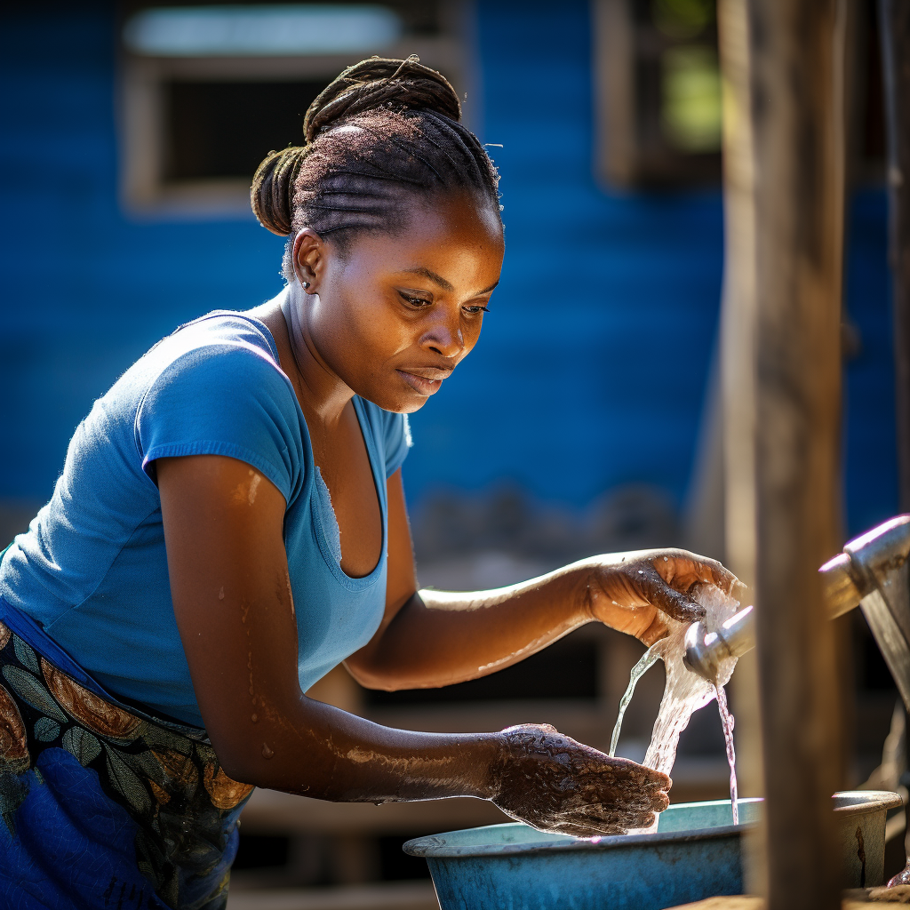 Woman at water tap